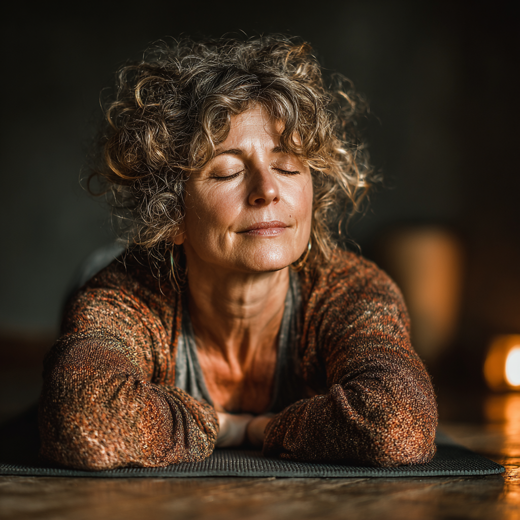 Група людей зрілого віку практикує йогу в затишному студійному просторі